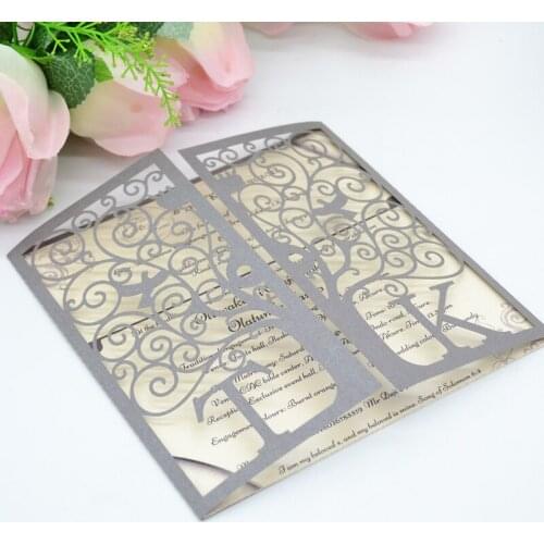 Custom Initials Laser Cut Wedding Invitation Card Bright Silver