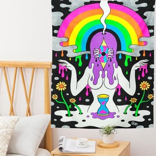 Psychedelic Skull Tapestry Floral Colorful black Wall Hanging Hippie Wall Decor Bedroom Living Room Wall Hanging Rug Shawl