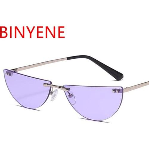 2020 Retro Semicircle Sunglasses Men Women Luxury Purple Lens Rimless Goggles Vintage Small frame glasses Solid Color Shades