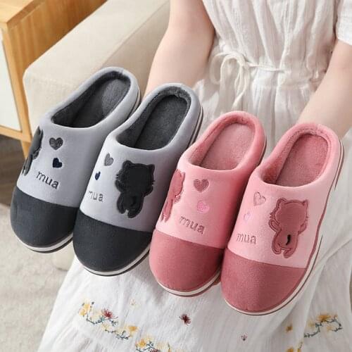 2021 Cute Cartoon Cat Men Slippers Memory Foam Warm Plush Women Shoes Non-Slip Slip-On House Slides Female Indoor Home Slippers