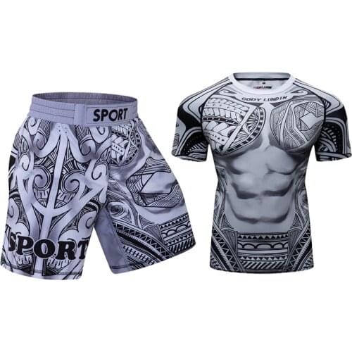 High Quality Mens 3D Printed MMA Sets Fashion Tracksuit Rashguard And Kixbox Shorts