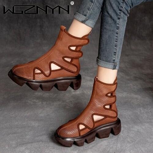 NEW Women Summer Sandals Mid Heels Wedges Shoes Ladies Vintage Genuine Leather Plus Size Sandalias Mujer Sapato Feminino 2021