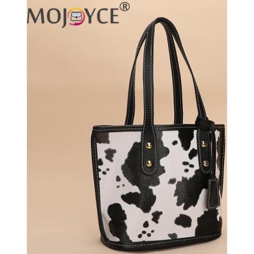 Female Summer Crossbody Bags Ladies Handmade Fashion Woven Women Cow Map Printing Shoulder Tote Bag PU Leather Woven Bucket