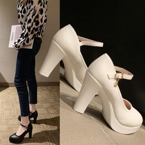 Woman Pumps Wedding Party Shoes Platform Dress Womens Shoes Female Casual Office High Heels PU Ladies Chunky Heels Shoes 35-41