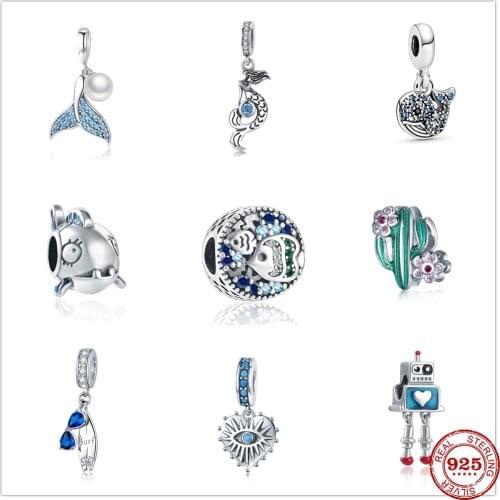 Summer New Style 925 Sterling Silver Mermaid Whale Shark Cactus Charm bead Fit Original Pandora Bracelet DIY Jewelry For Women