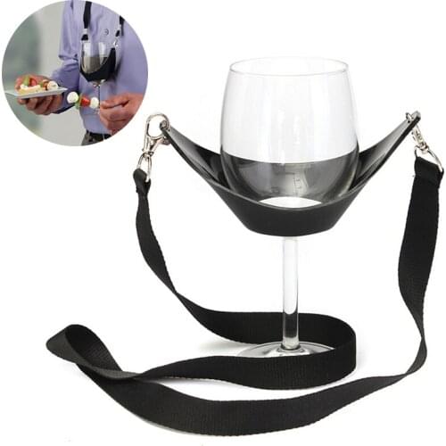 Black Wine Glass Holder Strap Wine Sling Yoke Glass Holder Support Neck Strap for Birthday Cocktail Party Bar Tools 1PC Portable