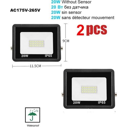 2 pcs 220V 10-100W LED FloodLight Spotlight Exterior Street wall reflector PIR Motion Sensor Security 120/100LED Light Ip65 Wate