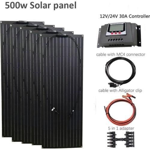 500W Complete Solar System OFF Grid Solar Panel System Kit 5pcs etfe solar panel 30A LCD solar controller