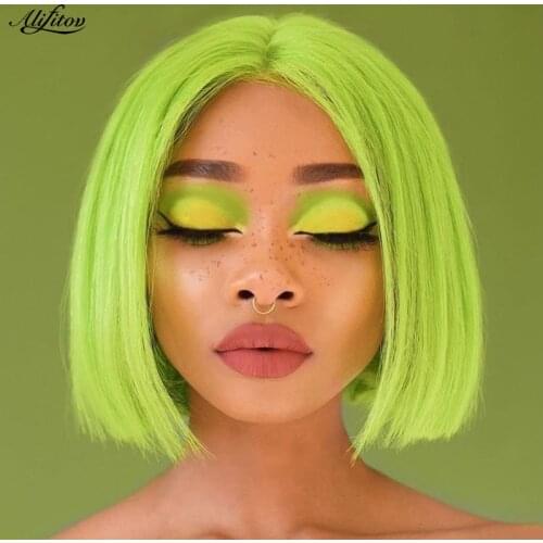 ALIFITOV Green Lace Front Wig Pre-Plucked Short Bob Transparent Lace Front Wig Remy Hair Human Hair Wigs for Black Women 150
