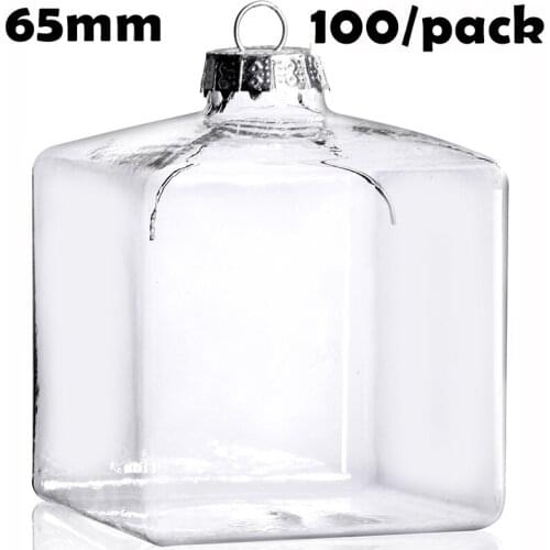 Free Shipping DIY Paintable Christmas Xmas Decoration Ornament/Ball 65mm Glass Cube, 100/Pack