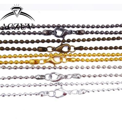 100pcs 2.4mm Bead Chains 40cm to 80cm Metal Ball Chain Necklace with 12mm Lobster Clasp BBC009