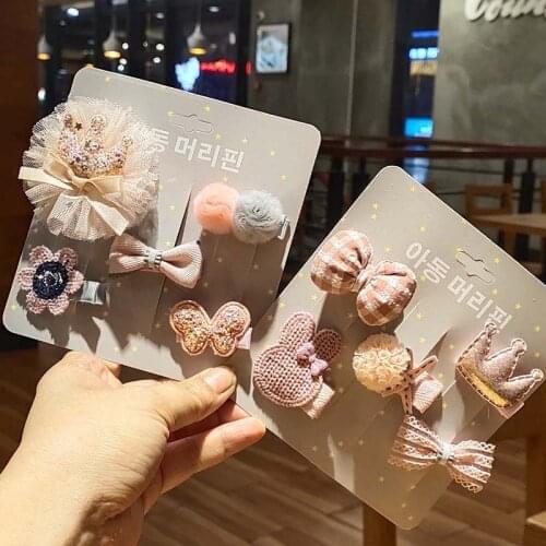 CN 5PCS/Set Baby Girl Bowknot Hairpins Kids Hair Clips Princess Handdmade Hairpins For Girls Newborn Infant Hair Accessories