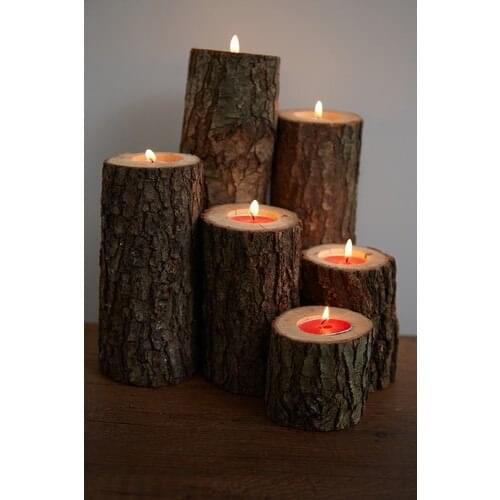 Wooden Decorative Wood Log Candle holder