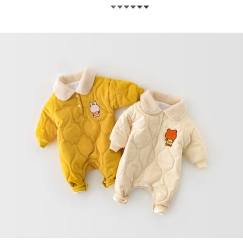 Baby Boys Romper Corduroy Fleece Lined Yellow Cotton Winter Infant Yellow Warm Korea Japan Style Newborn Jumpsuit Outwear