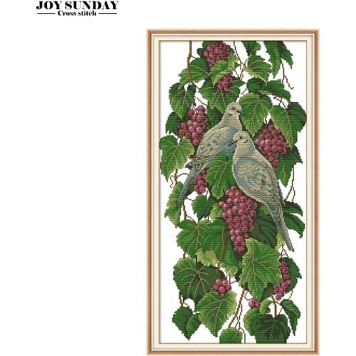 Joy Sunday Pigeons and Grapes Cross Stitch Patterns Aida Fabric 14ct 11ct Embroidery Kit DMC DIY Needlework Kit Canvas Painting