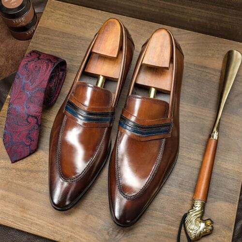 Handmade Vintage Designer Luxury Fashion Party Wedding Casual formal shoes men Genuine Leather Men Slip On oxford Dress Shoes