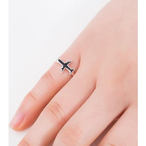 Oly2u Classic Black Airplane Adjustable Rings for Women Girls Cute Funny Transport Tool Jewelry for Women Kids Birthday Gift