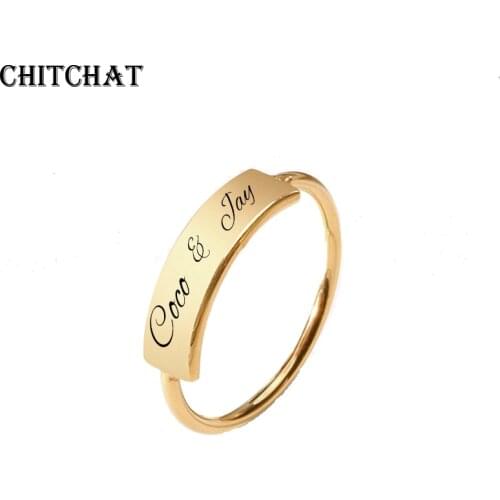 Customized Engraved Name Rings Stainless Steel Square Engagement Promise Ring For Woman