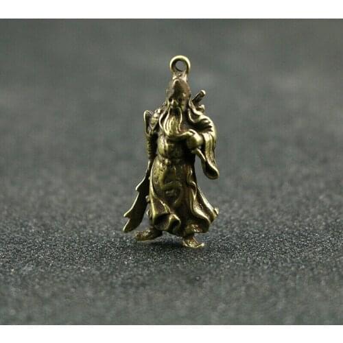 4.1CM Collection Curio Chinese Bronze Guan Gong Yu Warrior God Pendant Statue