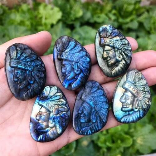Beautiful crystal carvings natural hand-carved labradorite cute The indians stone carved for decoration healing stones gift