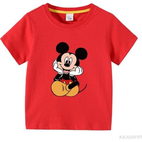 Disney Mickey Summer Boys Cute Pure Color T shirt Kid Children Print Summer Tops Tee T-shirt Baby Casual Home Wear Clothes