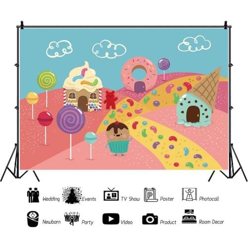 Cartoon Painted Sweet Candy World Childlike Backdrops Photos Background Decors for Kids Birthday Portrait Photography Props