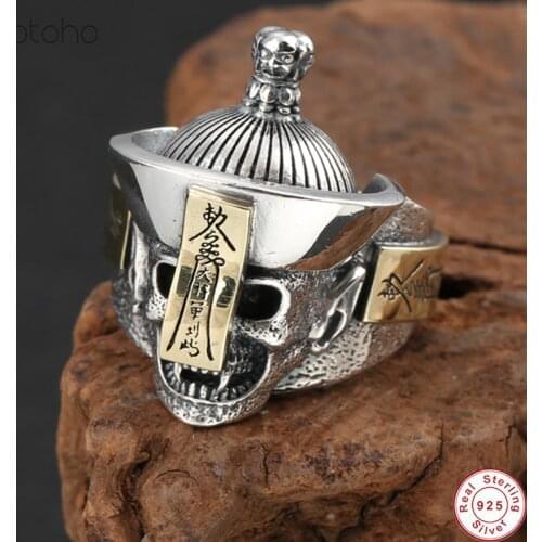 925 Silver colour Ring Punk Skull Jewelry New Fashion S925 Sterling Thail Silver colour Rings Men Adjustable Size charm rings