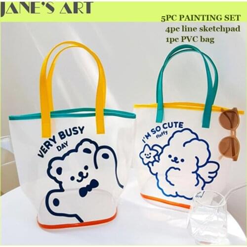 Carton Pvc Bag Drawing Sets Line Sketchpad With Pigment For Kids Or Students Gift
