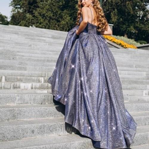 UZN New Arrival Glitter A-Line Grey Prom Dresses Sexy V Neck Floor Length Evening Dresses 2021