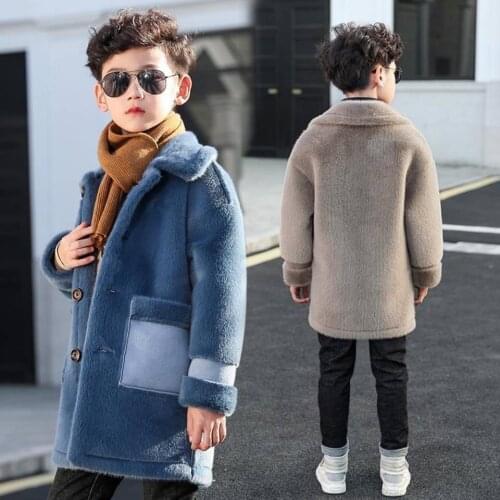 Toddler Kids Boy Solid Color Warm Jackets Children Outerwear Autumn Winter New Sale Mid Big Children Boys Woolen Coats Clothes