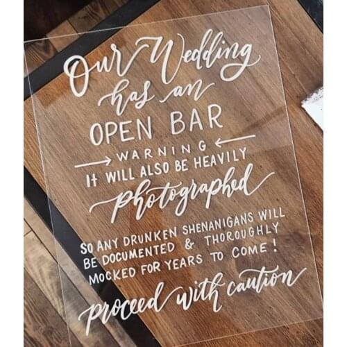 Open Bar Sign, Acrylic Wedding Sign, Wedding Bar Sign, Lucite Sign, Rustic Modern Weddings
