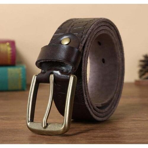 Personalized Fashion Pure Copper Mens Crocodile Pattern Youth Pin Buckle Belt Head Layer Cowhide All-Match Jeans Belt