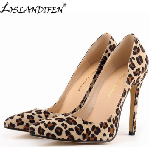 Sexy Leopard Flock Pointed Toe Women Pumps Classic 11cm Velvet Leather High Heels Women Lady Pumps Spring Party Wedding Shoes
