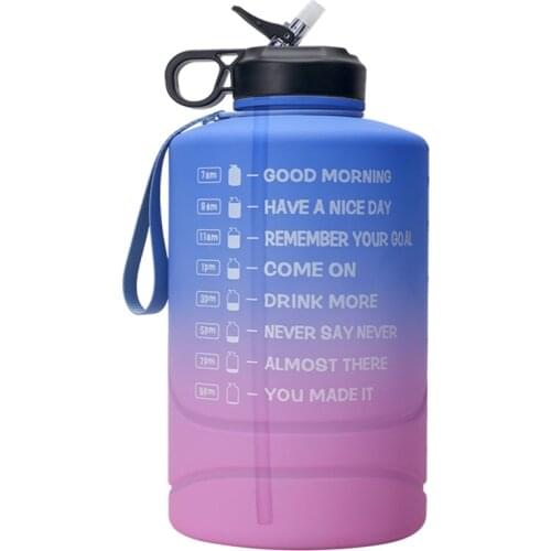 Plastic Water Bottle 3.78L Gradient Color Big Sports Bottle Outdoor Portable Bucket with Motivational Text
