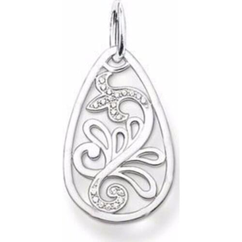 925 Sterling Silver Zirconia Water Drop Ornament Disc Pendant Fit Chains Necklaces, Most Fashion Glam Lily Pendants for Women