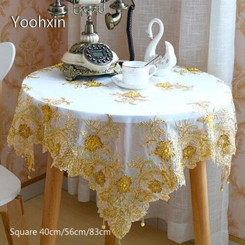 Luxury Lace gold beads square Embroidered table cover cloth towel tablecloth Christmas wedding birthday party home decor