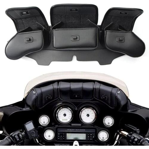 Luxury Windsreen Bag w/ 3 Pouch Batwing for Harley Electra Street Glide Touring Bike 1996-2013 with Windshields