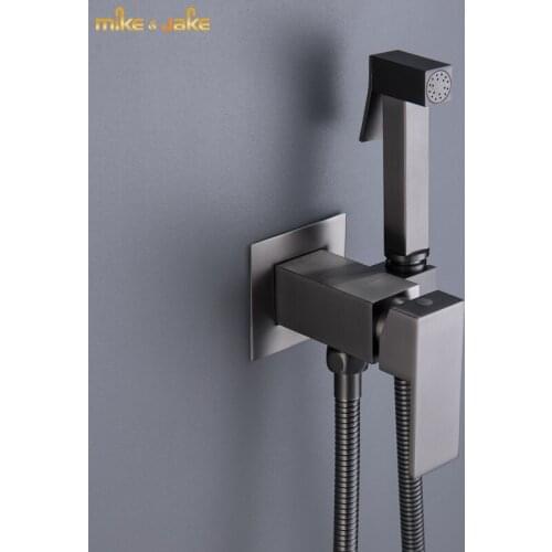 Gunmetal Solid Brass Hand Held Toilet Bidet Sprayer Brushed Gold Hot And Cold Bathroom Douche Kit Square Shattaf Shower Faucet