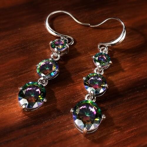 Huitan Aesthetic Bridal Engagement Wedding Party Drop Earrings Multicolored Cubic Zircon Graceful Anniversary Gift Women Jewelry