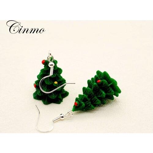 Cinmo 1 Pair Christmas Tree Piercing Drop Earrings For Women Girls Cute Cartoon Resin Dangle Earrings Wholesale Ear Jewelry