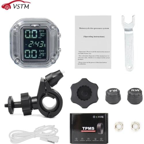 Original USB Solar Charging Motorcycle TPMS Motor Tire Pressure Tyre Temperature Monitoring Alarm System with 2 External Sensors