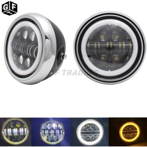 LED Motorcycle Hi/Low Beam Headlight 7.5" Round Head Light W/ Amber+White Daylight for Harley Cafe Racer Bobber Honda Suzuki