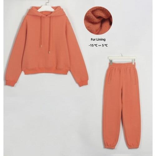 Womens basic cotton sweatshirts sets early spring hoodies + elastic waist pants casual suits streetwear