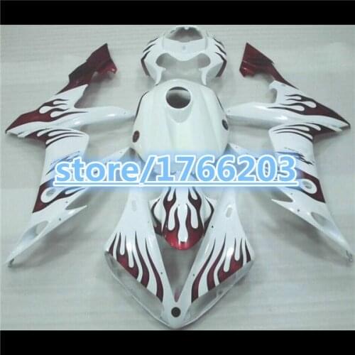 Dark red flames For YZF R1 04-06 YZFR1 YZF1000 04 05 06 YZF-R1 2004 2005 2006 White Fairings