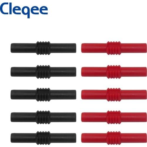 Cleqee P7023 10PC Extension 4mm Banana Plug Socket Adapter Insulated Connector PVC Female to Female Coupler red black