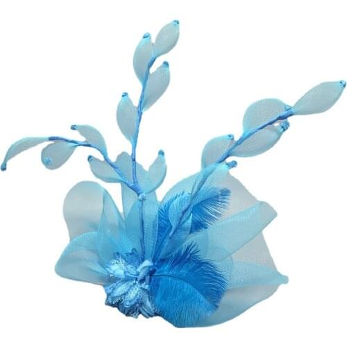 Luxury Feather Fascinator Top Hat Headwear Blue Large Irregular Fancy Show Tea Party Horse Race Mesh Gauze Fascinators Hair Clip