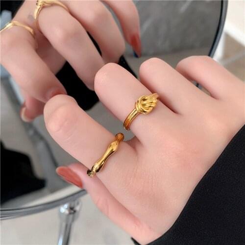 YUN RUO Titanium Steel French Design Celi Wind Knotted Rope Rings Female Bamboo Joint Rings Simple Fashionable Metal Jewelry