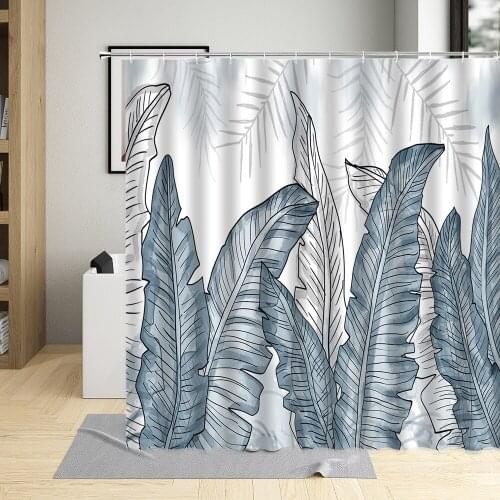 Green Leaves Print Shower Curtain Tropical Plant Foliage Bathroom Curtains Waterproof Fabric Bath Screens Bathtub With Hooks Set