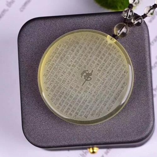 Yellow Natural Crystal Pendants Heart Sutra Buddha Round Card Pendant Chain Necklace for Women men Evil Spirits Fashion Jewelry