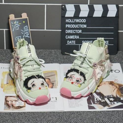 2021 new shiny diamond rainbow bottom old shoes breathable fly woven tide brand heavy industry sports casual shoes womens